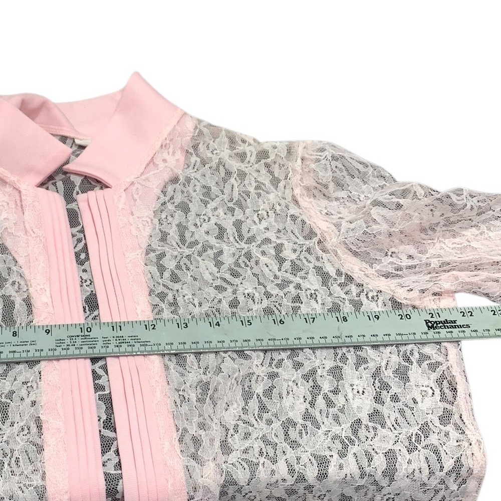 Vintage Bonne Pink Sheer Floral Lace Zip Up Jacket Collared Made in USA Womens - Picture 6 of 7